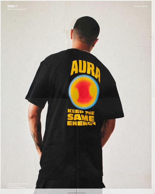 GOLDEN AURA BLACK TEE OVERSIZE